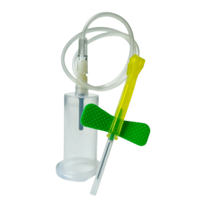 Igła motylkowa bezpieczna 21G (0,8x19mm) z wężykiem i holderem